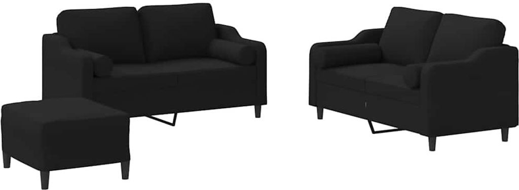 vidaXL 3-tlg. Sofagarnitur mit Kissen Schwarz Stoff