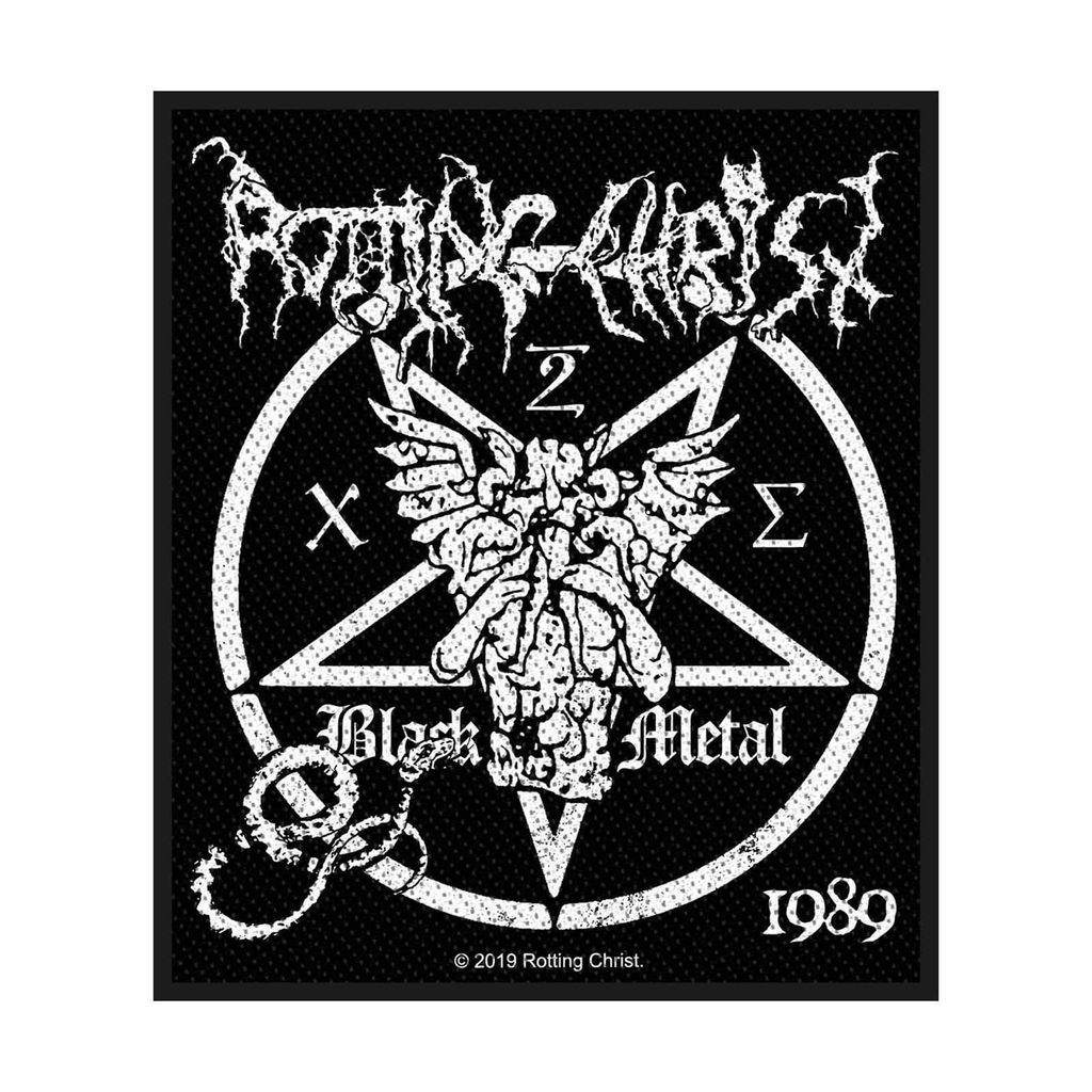 Rotting Christ - Patch "Black Metal", gewebter Stoff RO9048 (Einheitsgröße) (Schwarz/Weiß)