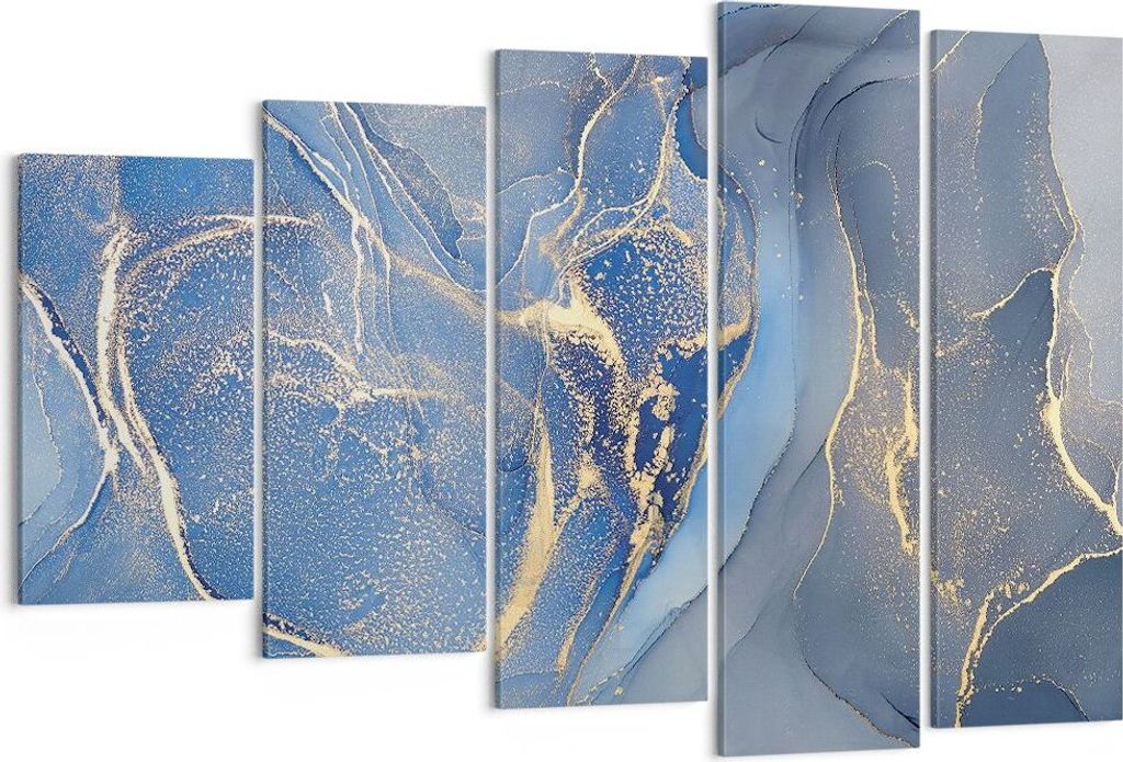 Bild auf Leinwand - Leinwandbild - 5 Teile - Gold Blau Farbe - 150x100cm - Wand Bild - Wanddeko - Wandbilder - Leinwanddruck - Bilder - Wanddekorat...