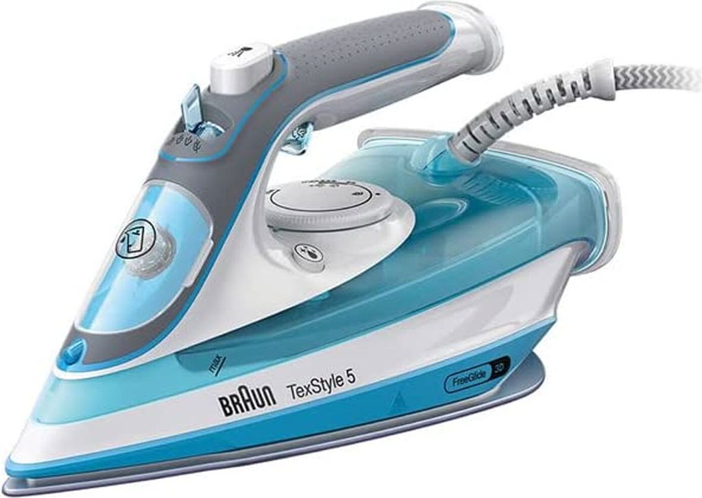 A product shot of a Braun iron on a white background.