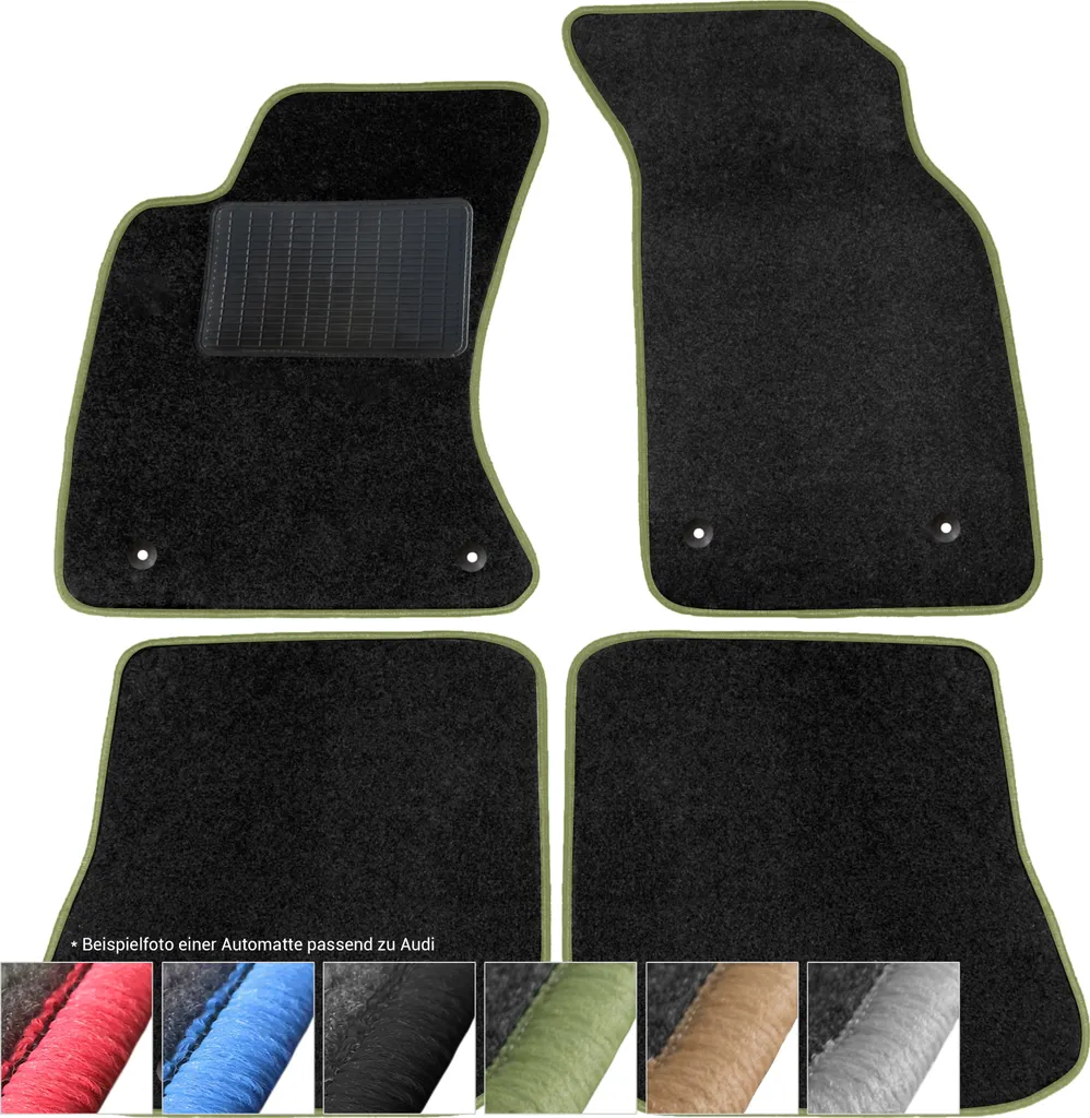Set 4 Tappetini Neri Audi A8 D2 1994-2002 con Bordi Verdi Moltico