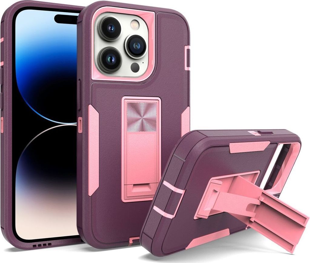 Mobigear Heavy Armor Stand iPhone 14 Pro Max Hülle Hardcase Backcover Stoßfest mit Ständer - Lila