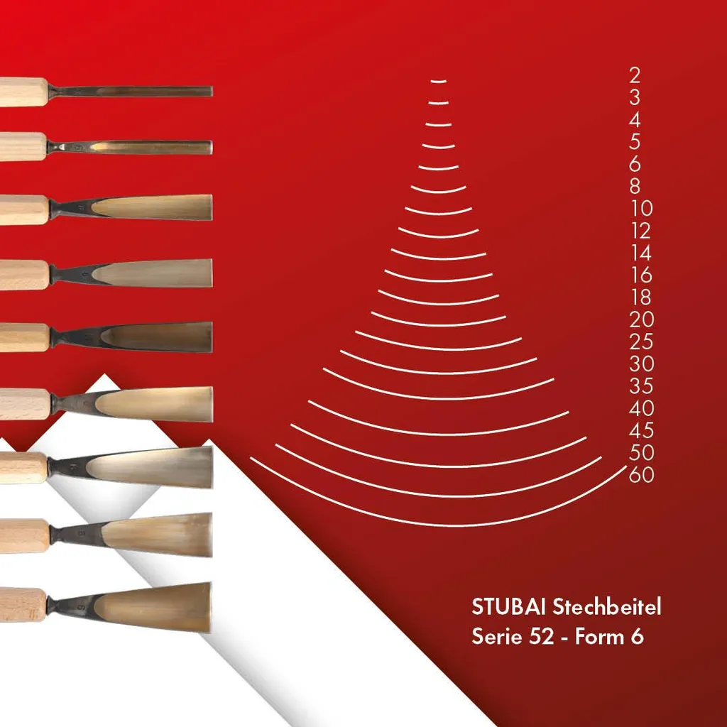 STUBAI Ciseau à bois série 52 Forme 6 de 8 mm avec manche bois robuste