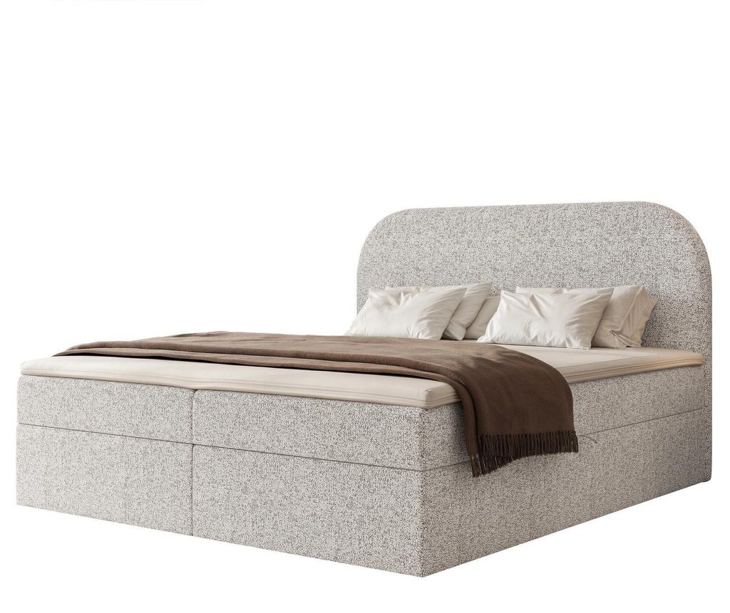 Boxspringbett FUZZI 200x200 Bettkasten Bonellmatratze Hellgrau Webstoff