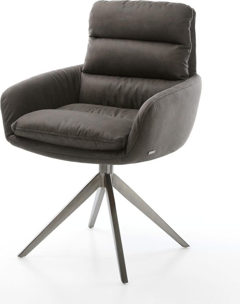 DELIFE Drehstuhl Abelia-Flex mit Armlehnen Mikrofaser Anthrazit Vintage Kreuzgestell breit Graphit 360° drehbar Wippfunktion