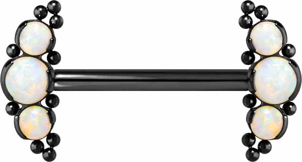 Zungenpiercing, Intim-Piercing Titan Barbell mit Push Fit 3 SYNTHETISCHE OPALE + KUGELN Schwarz Stablänge: 16mm