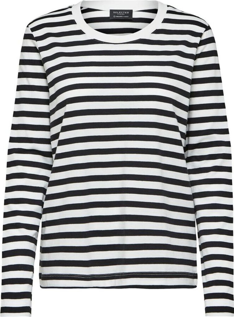 Selected Standard Stripe Langarm-t-shirt Schwarz XS Frau Schwarz XS