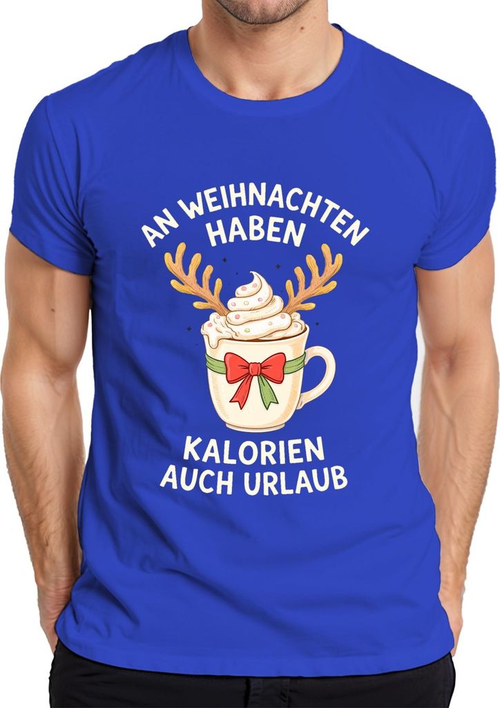 An Weihnachten haben Kalorien lustig Geschenk Kaffee Rentier Herren T-Shirt, Blau, XL