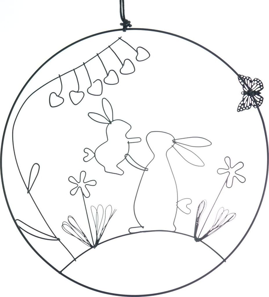 GASPER Fensterdeko Ostern mit Hasen & Blumen Schwarz Ø 21 cm - Metall