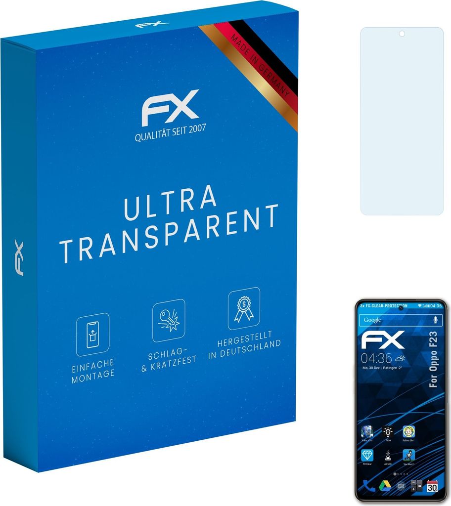 atFoliX FX-Clear 3x Schutzfolie kompatibel mit Oppo F23 Displayschutzfolie