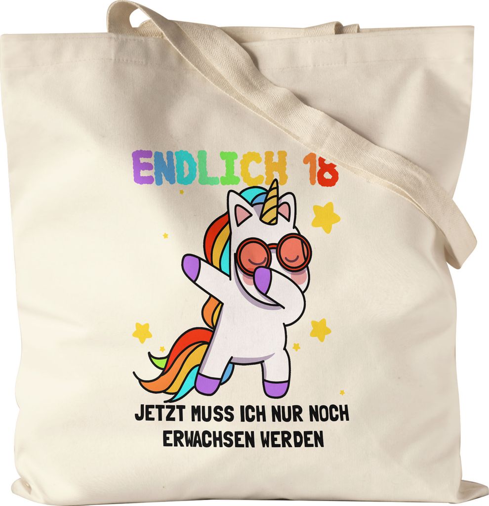 Endlich 18 Jutebeutel Geburtstag Einhorn Lustig Spruch Frauen Geschenkidee Mädchen 18. Geburtstag 18 Jahre