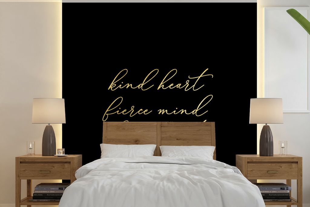 MuchoWow Fototapete für Wohnzimmer oder Schlafzimmer Wandtapete Vinyl Motivtapete Zitate - Sprichwörter - Gold - Schwarz - 350x350 cm - Schlafz...