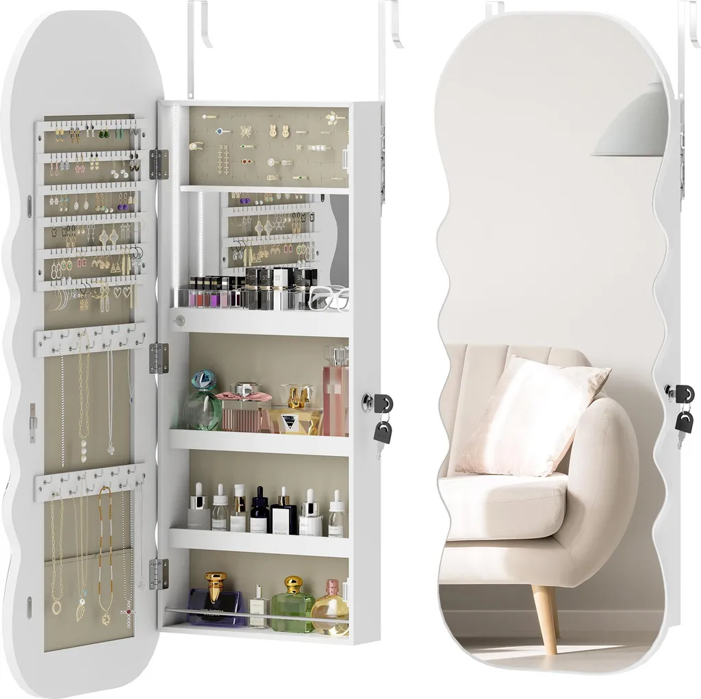 Miroir psyché avec rangement bijoux LED 3 couleurs - Armoire verrouillable