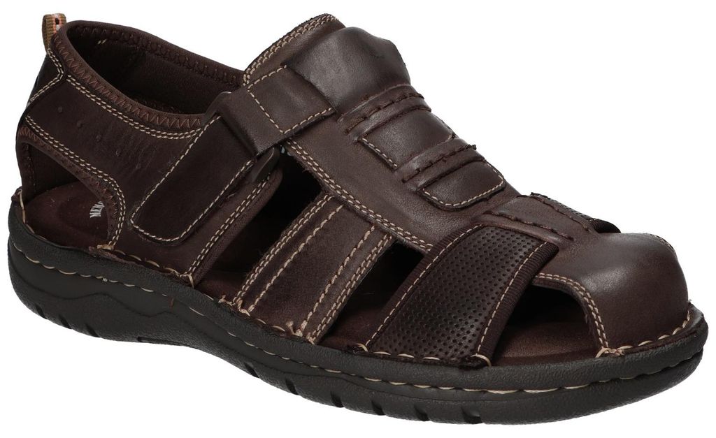 American Club CY 195 Herren Leder Sandalen geschlossen Memory Foam Klettverschluss bequem, Braun 43