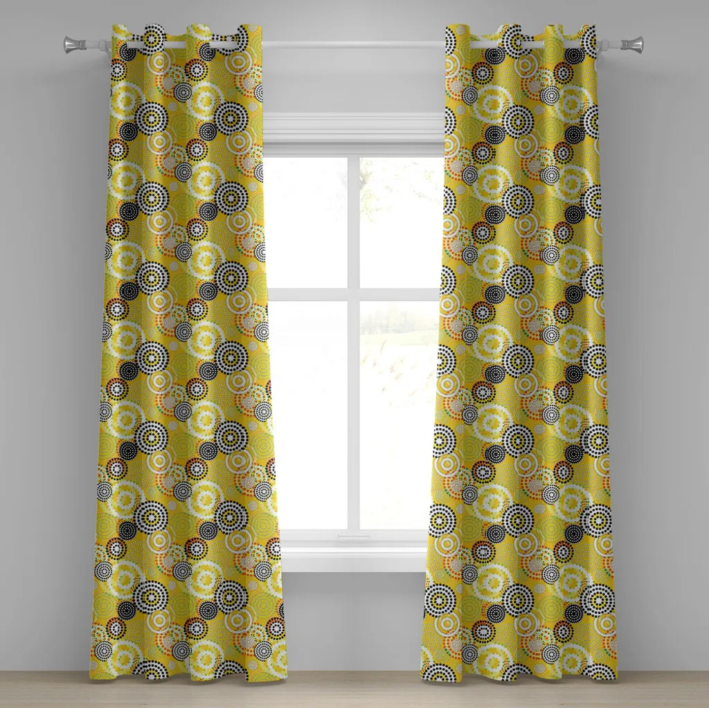 Paire de rideaux décoratifs motifs psychédéliques 280x245cm Moutarde