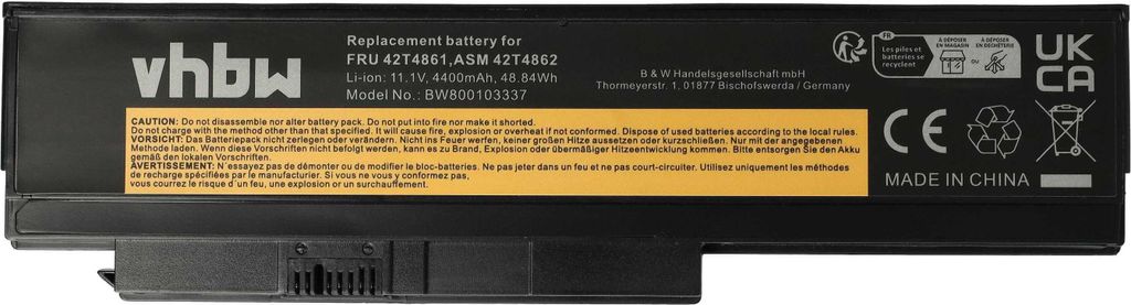 vhbw Akku Ersatz für Lenovo 42T4866, 0A36283, 0A36307, 42T4861, 0A36281, 42T4862, 0A36282, 42T4863, 42T4865 für Notebook (4400 mAh, 11,1 V, Li-Ion)