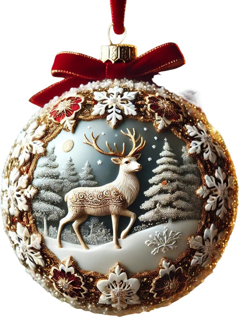 3D-Weihnachtsornament „Märchenplanet“, Schneekugeln, Weihnachtsbaum, Schneeflocke, Rentier, Hängedekoration für die Feiertage und das Zuhause