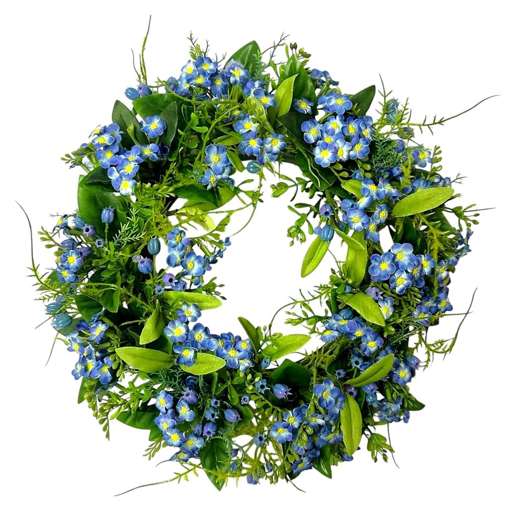 Künstlicher Vergissmeinnicht-Kranz Ø 30 cm, Blumenkranz für Tür und Tisch