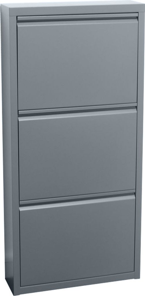 Pisa Armoire à chaussures à 3 rabats/portes en métal, gris. Image du produit 
