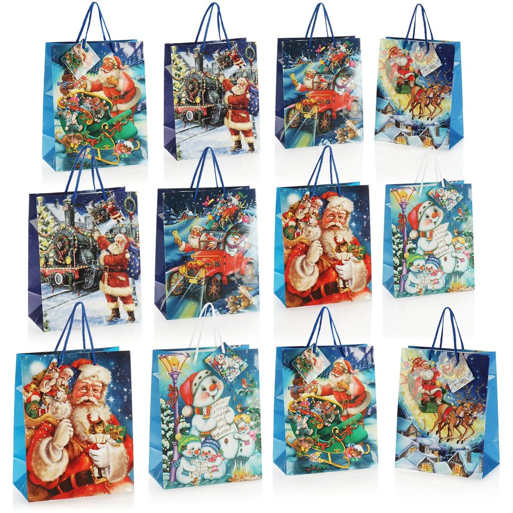 com-four 12x Geschenktüte für Weihnachten, Nikolaus und Advent - Geschenkverpackung 23cm / M - Geschenktasche mit Weihnachtsmotiven - Geschenkb...