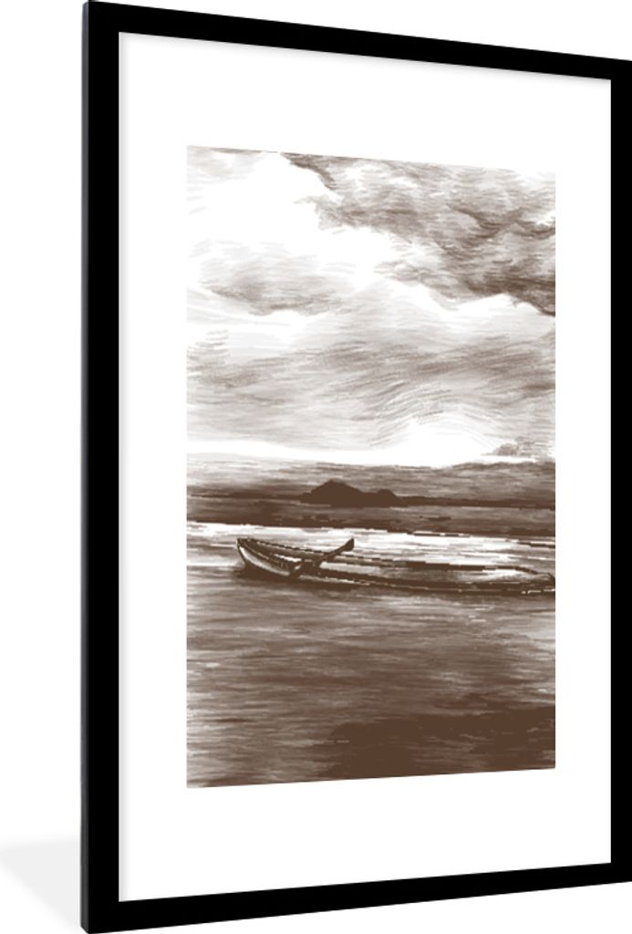 MuchoWow MuchoWow Gerahmtes Poster Boot - Luft - Wasser 60x90 cm - Poster mit zchwarzem Bilderrahmen - Dekoration - Wandposter Wohnzimmer - Hoc...