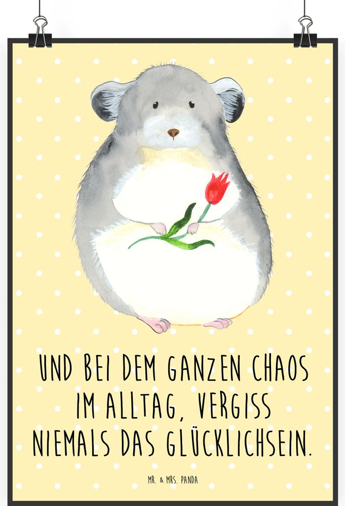 Mr. & Mrs. Panda Bild Chinchilla Blume DIN A1 - Gelb Pastell - Geschenk, Liebeskummer, Chinchillas, Glücklichsein, drucke, Kunstdruck, Plakat, Cha...