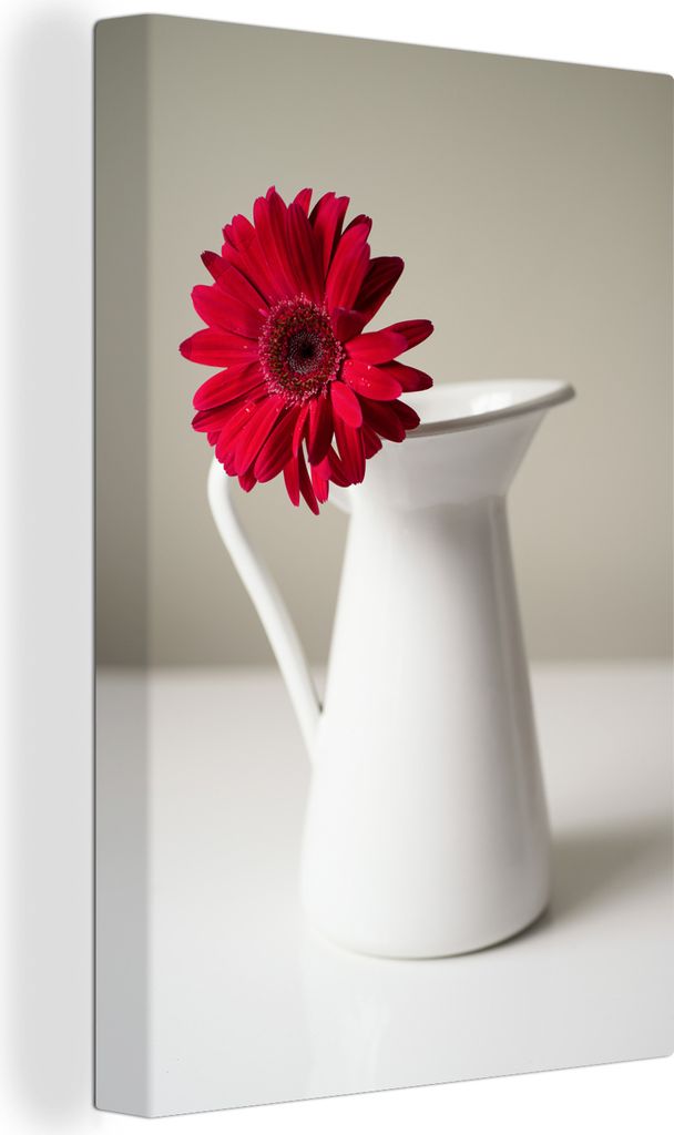 OneMillionCanvasses - Leinwandbilder - 90x140 cm, Krug - Gerbera - Rot, Wandbilder Kunstdruck Wanddekoration - Wandschmucke - Schlafzimmer