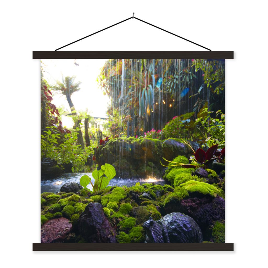 MuchoWow Textilposter Tropischer Wasserfall 90x90 cm mit schwarzem Rahmen - Magnetisches