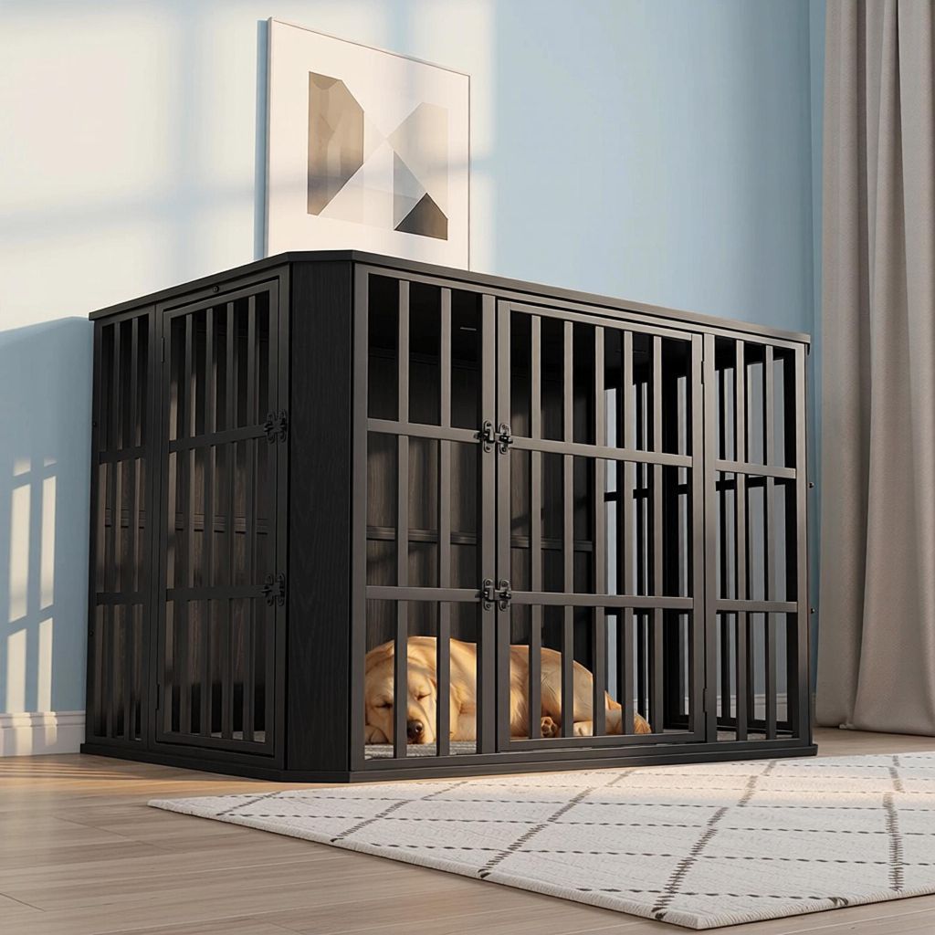 Hundekäfig Möbel, Hundebox Möbel, Mehrtür-Design, Schwarz | Produktbild 