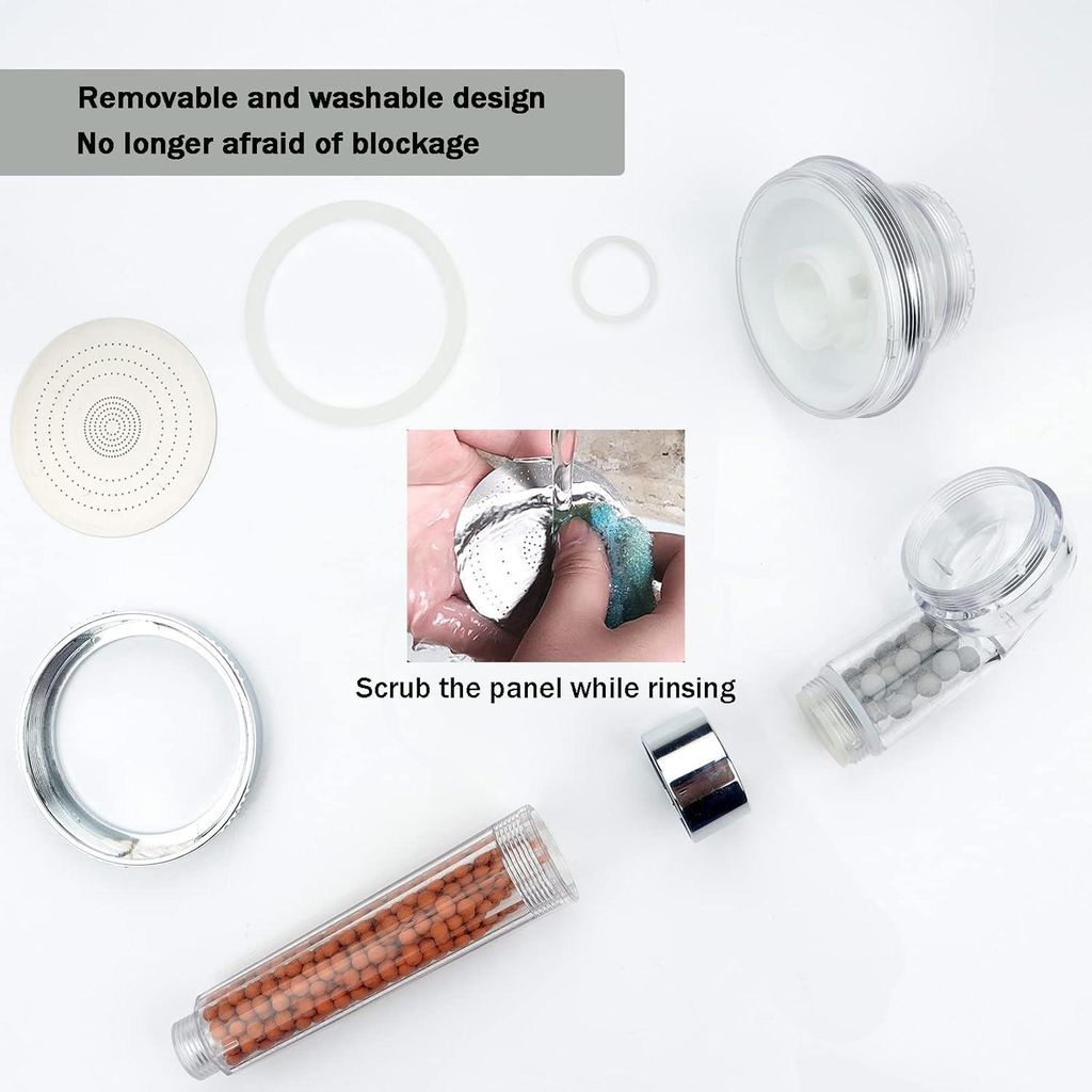 Roellgs Ionic Duschkopf 3-Lagen-Filterung Hochdruck Wasser sparender Hand-Duschkopf mit zusätzlichen austauschbaren Zubehörteilen für Erwachsene...