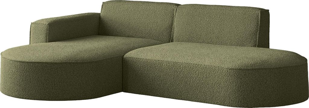 Ecksofa 3-Sitzer im Loft-Stil, Skandi-Design – L-Form Wohnlandschaft, Ottomane, Ecke Links – inkl. Dekokissen, weiches Boucle – Grün