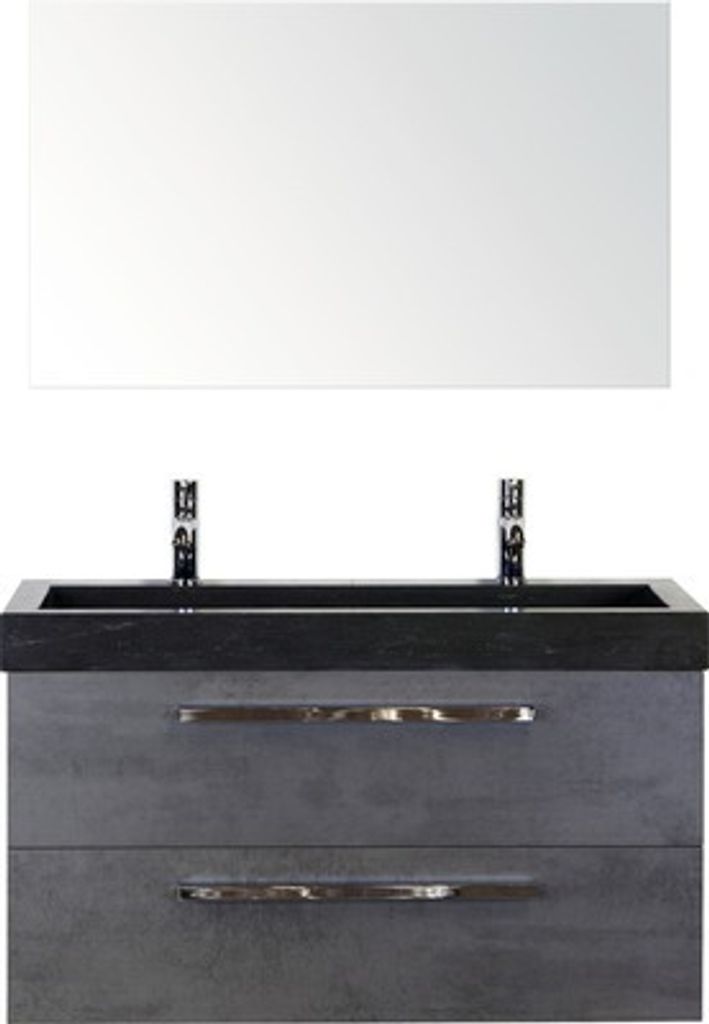 Einzelbadmöbel Sanox Seville BxHxT 101 x 170 x 45,5 cm Frontfarbe beton anthrazit mit Waschtisch Naturstein schwarz und