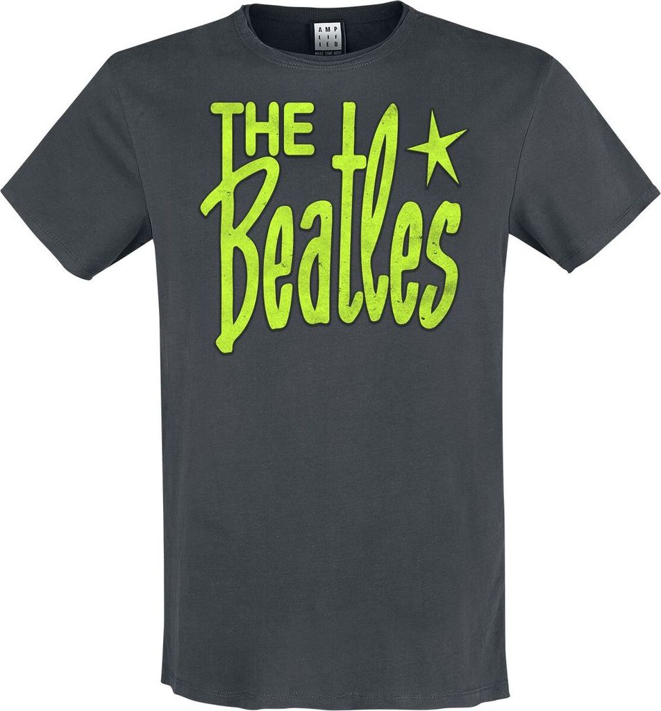 The Beatles T-Shirt Herren Amplified Collection - Retro Logo Neon Green charcoal L