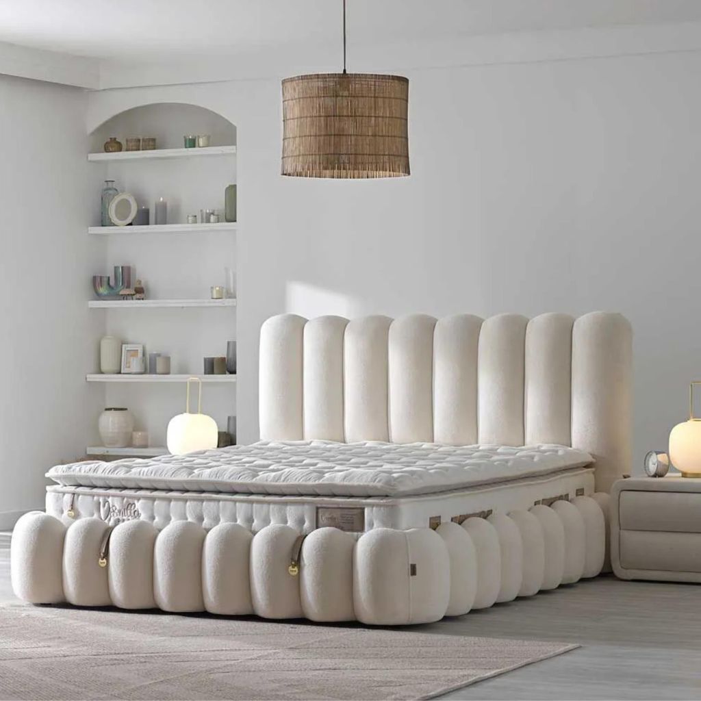 Bambi Boxspringbett 140x200 mit Bettkasten mit Matratzen Vanilla Dream Loop Set Stauraum 7-Komfortzonen H3 Creme
