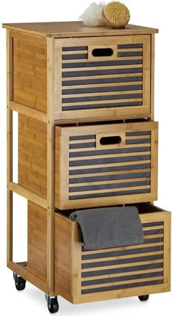 Mobiletto Bagno Bambù 3 Ripiani Carrello Estraibile Salvaspazio