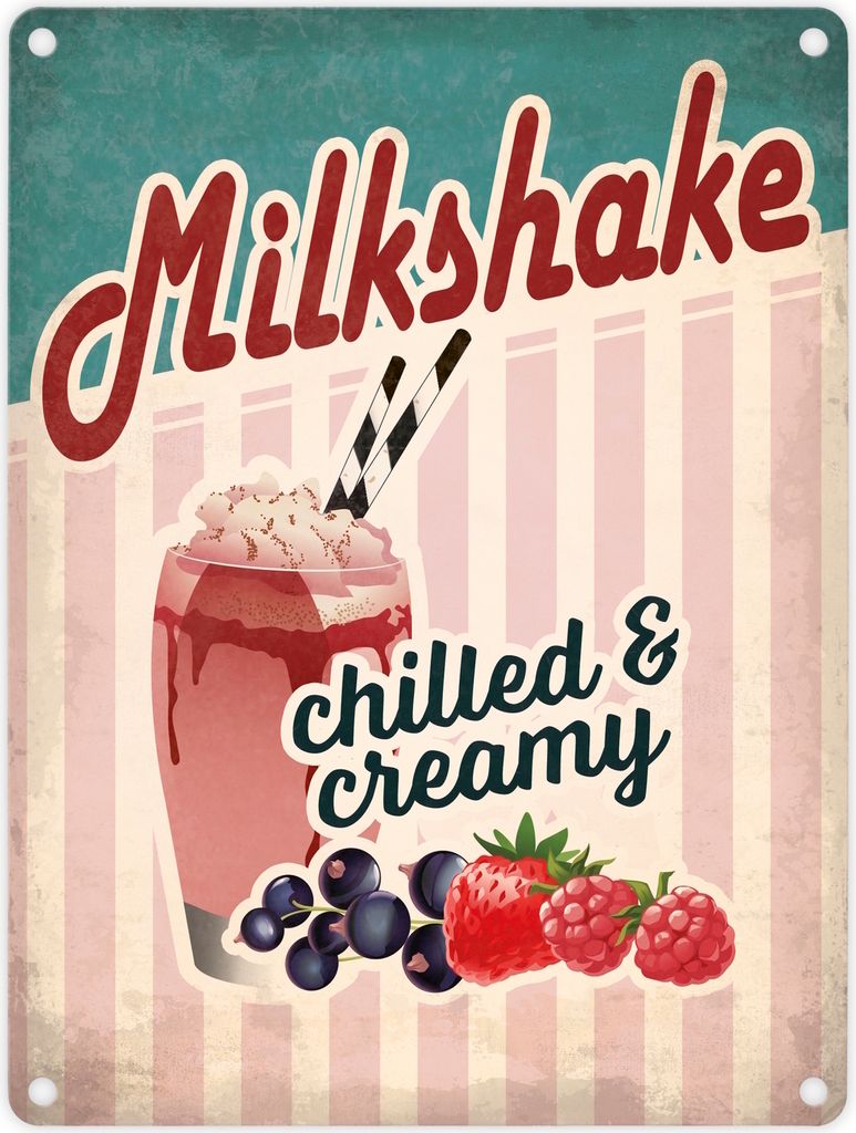 Metallschild mit American Diner Classics - Milkshake Motiv Blechschild Schild
