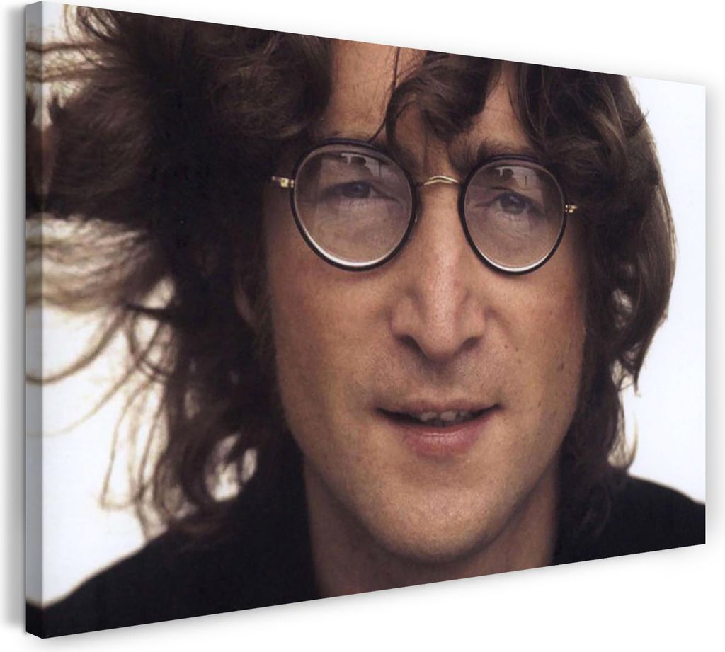 Leinwandbild (80x60cm): John Lennon Kult-Portrait retro vintage 60er 70er flower-power, echter Holz-Keilrahmen inkl. Aufhänger, handgefertigt in D...