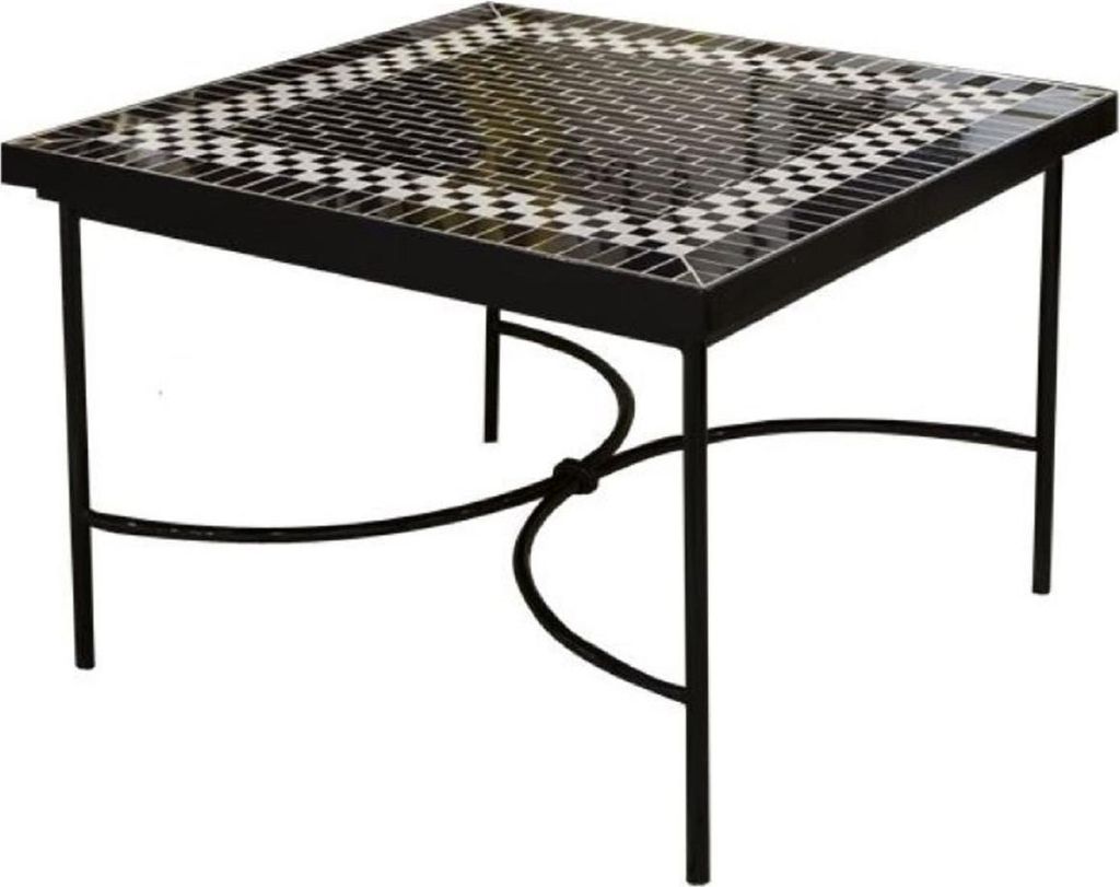 Casa Padrino Luxus Jugendstil Couchtisch Schwarz / Weiß 80 x 80 x H. 45 cm - Handgefertigter Schmiedeeisen Tisch mit Keramik Fliesen Tischplatte -...