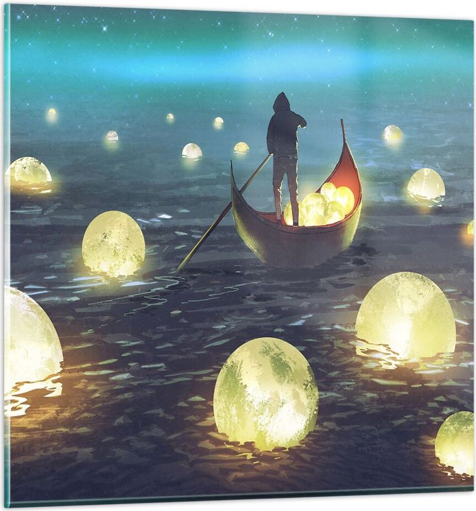 Bilder auf glas - Boot Wasser Märchen - 40x40cm - Glasbilder - Wandbilder - Kunstdruck - zum Aufhängen bereit - Wanddekoration aus Glas - Glas Bi...