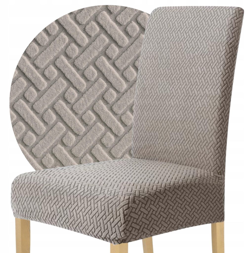 Stuhlhusse - Graubeige Jacquard - Universeller Stuhlbezug - Produktbild 