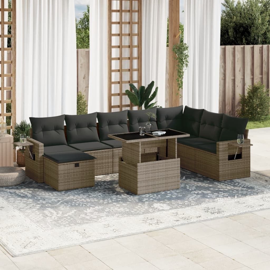 Möbel 9-tlg. Garten-Sofagarnitur mit Kissen Grau Poly Rattan - Loungegruppe 3275030