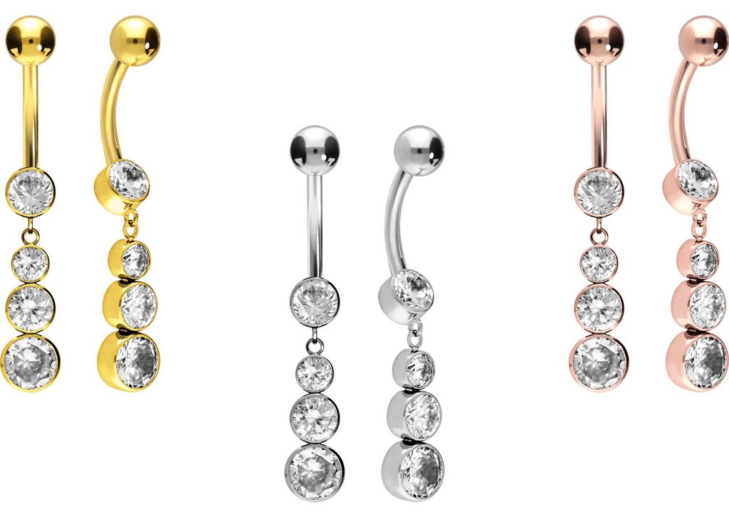 Bauchnabelpiercing Titan Bananabell mit Innengewinde 4 KRISTALLE
