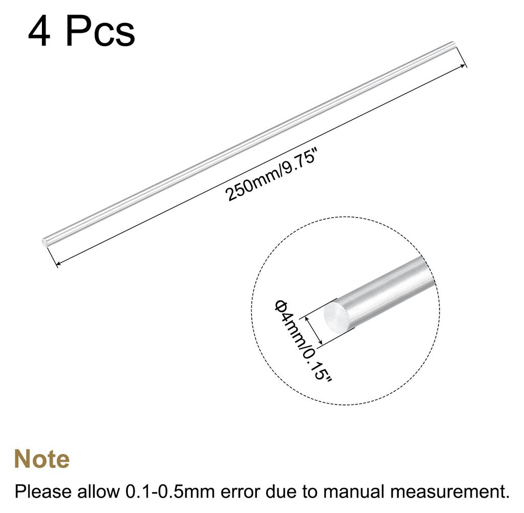 4 Stš¹ck Rundstab aus massivem Aluminium, 4 mm Durchmesser, 250 mm L?nge, Drehstangenmaterial fš¹r Heimwerker
