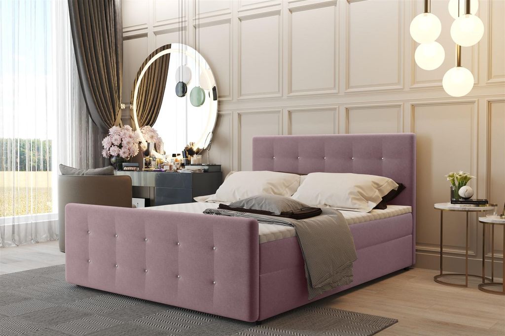 Boxspringbett Schlafzimmerbett CARLOS 200x200cm Stoff Soro Aubergine inkl.Bettkasten