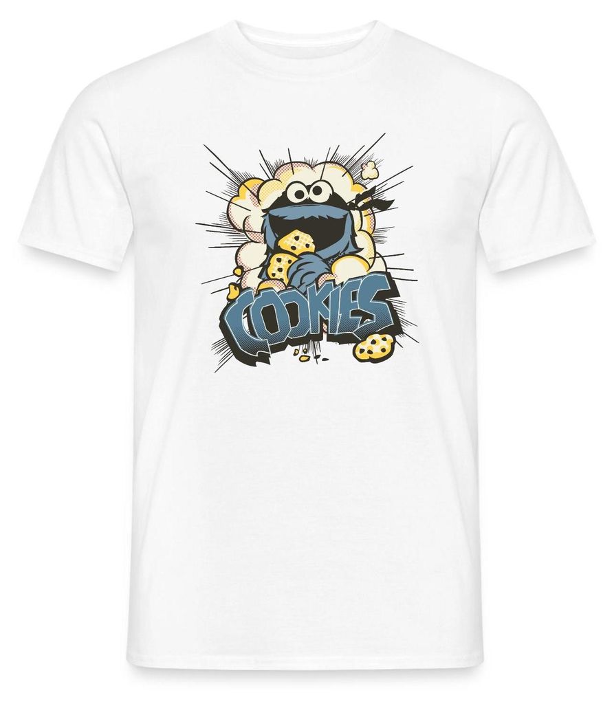 Spreadshirt Sesamstraße Design Mit Krümelmonster Und Cookies Männer T-Shirt, 4XL, Weiß