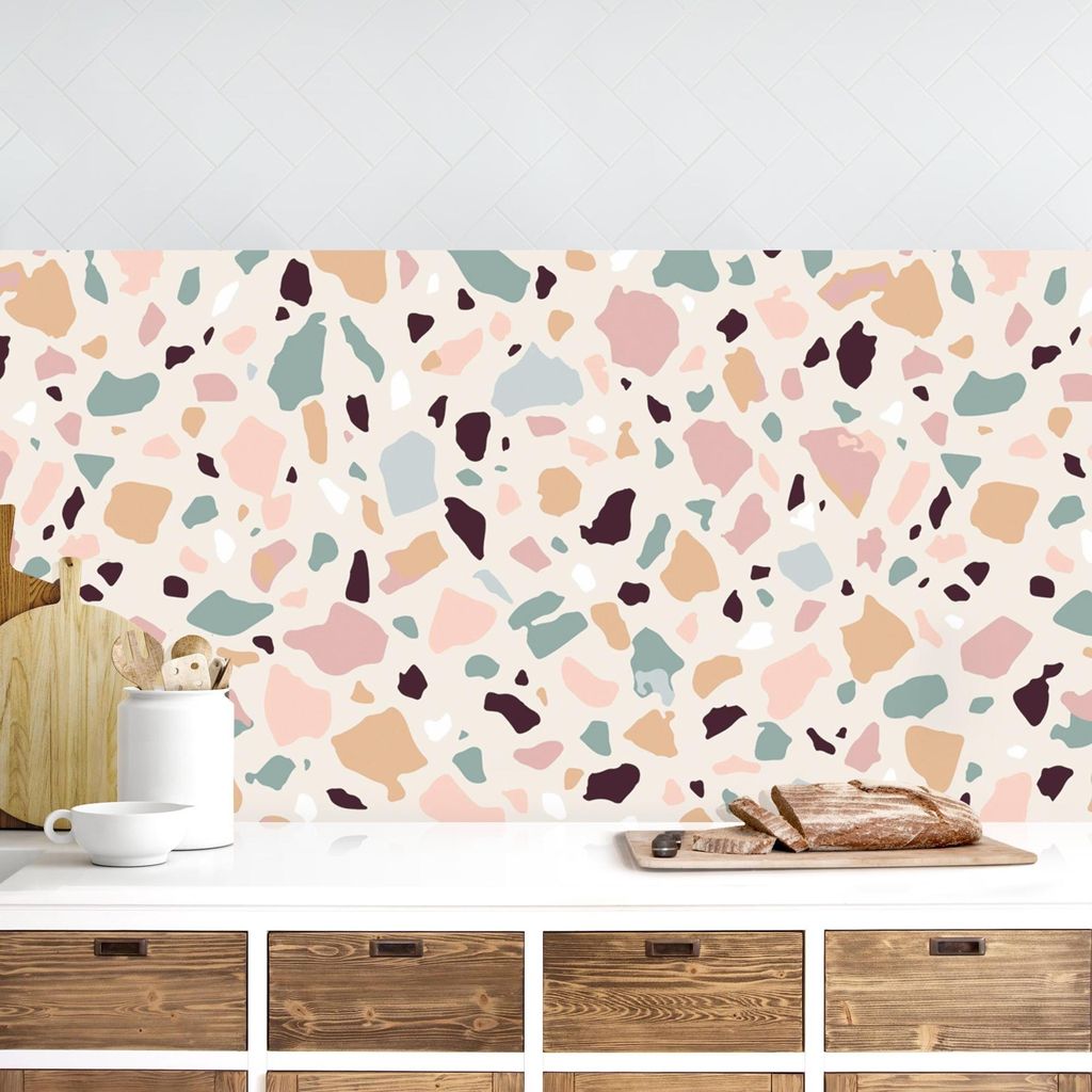 Küchenrückwand Muster selbstklebend - 0.35 mm Wandpaneel wasserfest Design rosa Steinoptik Spritzschutz fugenlos
