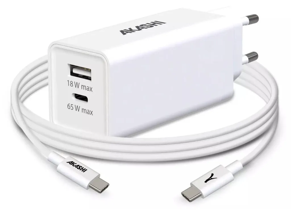 Adaptateur Secteur Universel USB-C 65W GaN et USB-A Akashi Multi-ports