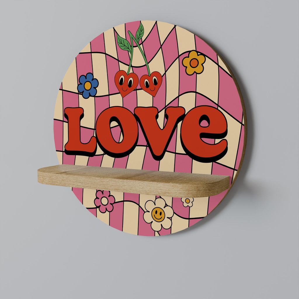 Rundes Wandregal ROCKING LOVE Eichendekor 34x34x11,8 cm, 20 kg Tragkraft