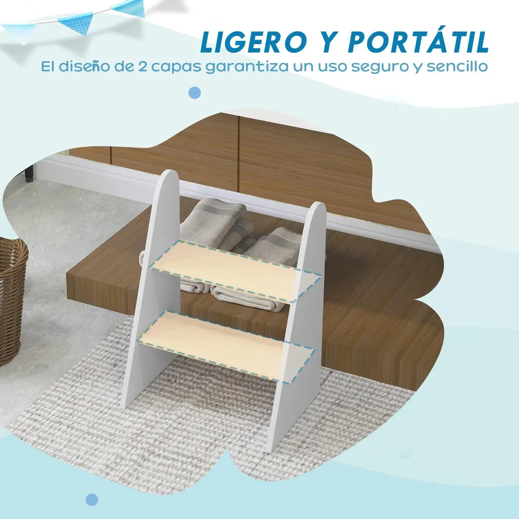 Tabouret Marchepied 2 Degrés - Design Blanc Épuré - Structure Stable Enfant - 5