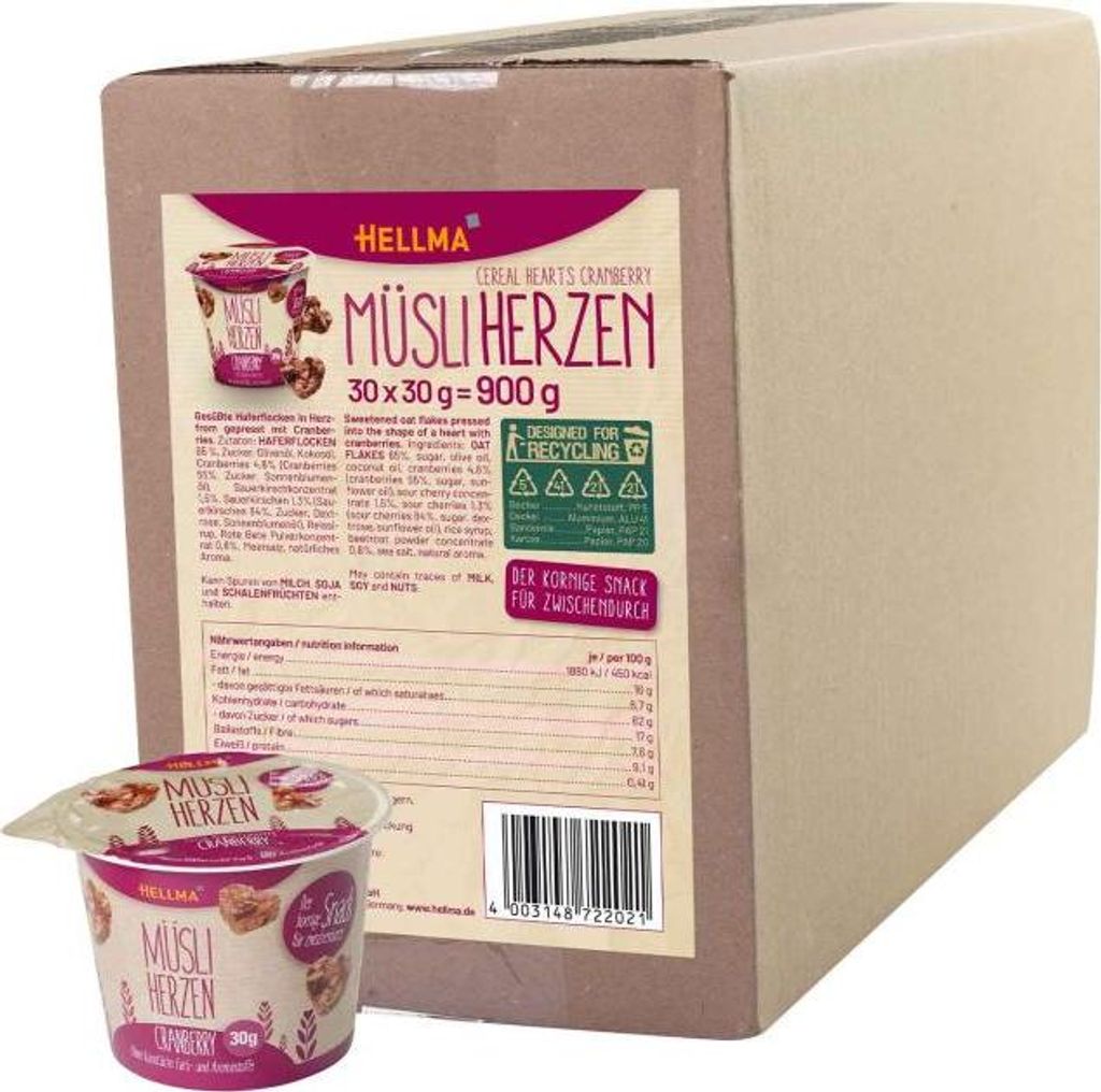 Hellma Müsli-Herzen Cranberry 30 x 30 g Produktbild 